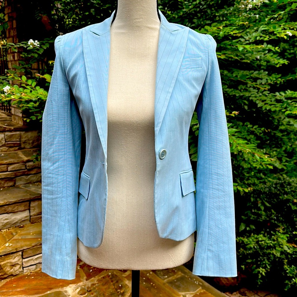Theory Light Blue Pinstripe Single-Button Blazer
